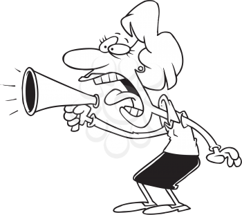 Royalty Free Clipart Image of a Woman Yelling Into a Megaphone