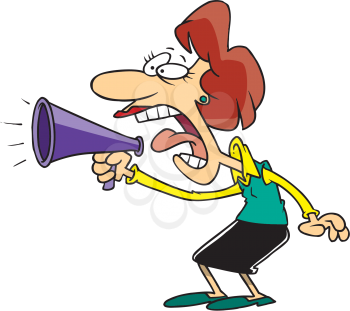 Royalty Free Clipart Image of a Woman Yelling Into a Megaphone