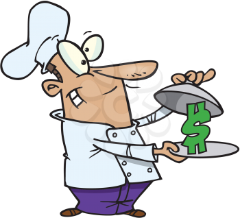Royalty Free Clipart Image of a Chef Serving a Dollar Sign