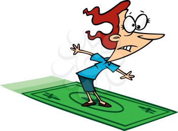 Royalty Free Clipart Image of a
Woman Balancing on a Dollar Bill