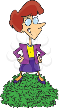 Royalty Free Clipart Image of a Woman on a Pile of Money