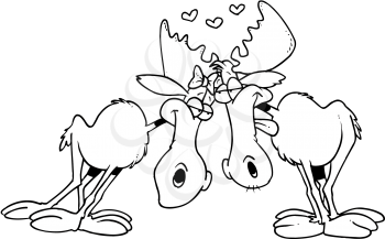 Royalty Free Clipart Image of Two Moose in Love