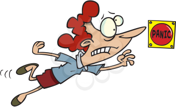 Royalty Free Clipart Image of a Woman Rushing to the Panic Button