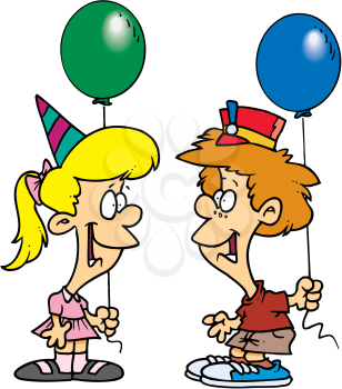 Royalty Free Clipart Image of Two Children at a Birthday Party