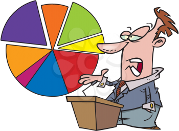 Royalty Free Clipart Image of a Speaker Beside a Pie Chart