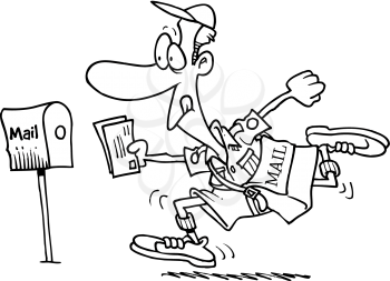 Royalty Free Clipart Image of a Postman in a Hurry