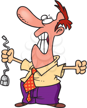 Royalty Free Clipart Image of a Very Angry Man With a Broken Mouse