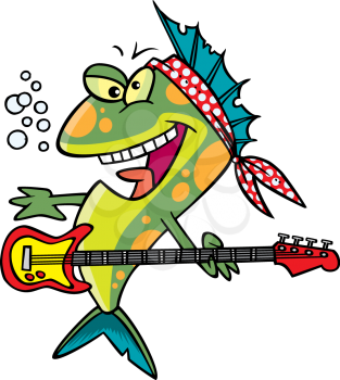 Royalty Free Clipart Image of a Fish Playing Guitar