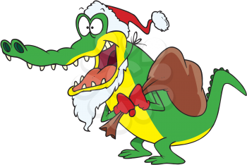 Royalty Free Clipart Image of a Santa Gator