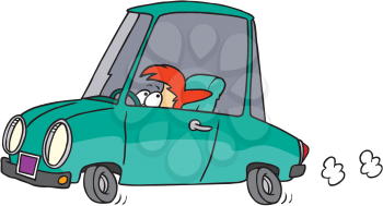 Royalty Free Clipart Image of a Small Boy in a Car