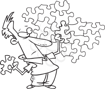 Royalty Free Clipart Image of a Man Doing a Puzzle