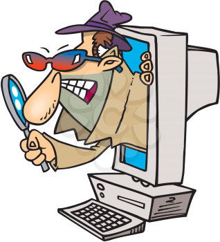 Royalty Free Clipart Image of a Spy in a Computer
