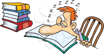 Royalty Free Clipart Image of a Man Asleep on a Book