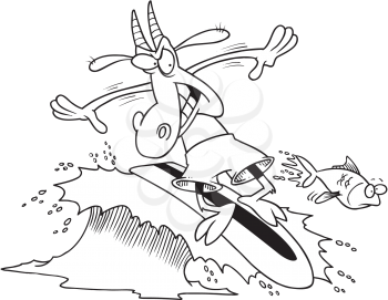 Royalty Free Clipart Image of a Surfing Goat