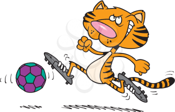 Royalty Free Clipart Image of a Tiger Playing Soccer