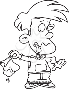 Royalty Free Clipart Image of a Boy Holding a Messy Bag