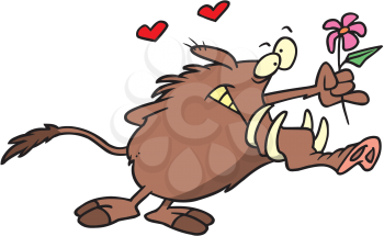 Royalty Free Clipart Image of a Warthog With a Flower