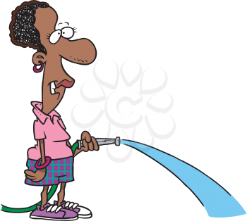 Royalty Free Clipart Image of a Woman Watering Something