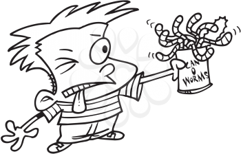 Royalty Free Clipart Image of a Boy With a Can of Worms