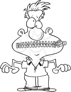 Royalty Free Clipart Image of a Man With a Zipped Mouth