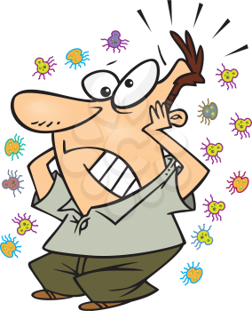 Royalty Free Clipart Image of a Man Surrounded by Germs