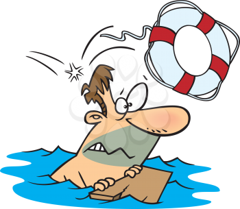 Royalty Free Clipart Image of a Swimmer Being Rescued With a Life Ring