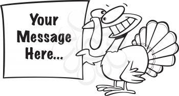 Royalty Free Clipart Image of a
Turkey Holding a Sign