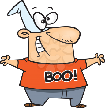 Royalty Free Clipart Image of a Guy With a Shirt That Says Boo