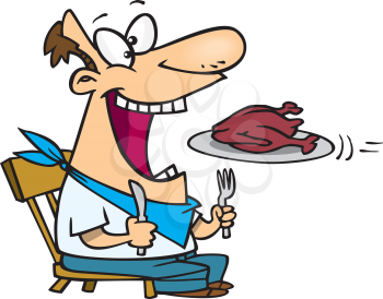 Royalty Free Clipart Image of a Guy With His Mouth Open Waiting for a Turkey