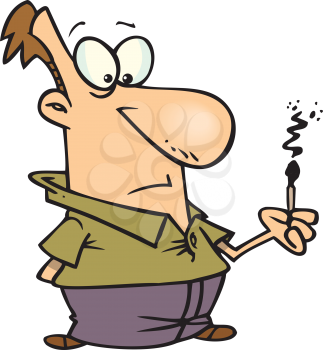 Royalty Free Clipart Image of a Man With a Burned Matchstick