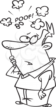Royalty Free Clipart Image of a Man With Clouds and Poof Over His Head