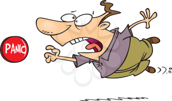 Royalty Free Clipart Image of a Man Rushing to a Panic Button