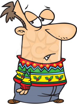 Royalty Free Clipart Image of a Man in a Colourful Christmas Sweater