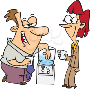 Royalty Free Clipart Image of Two People at a Water Cooler