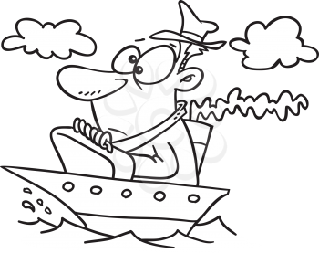 Royalty Free Clipart Image of a Man in a Small Ship