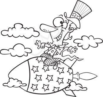 Royalty Free Clipart Image of Uncle Sam on a Rocket Ship