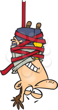 Royalty Free Clipart Image of a Man Hanging Upside Down