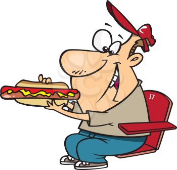 Royalty Free Clipart Image of a Man Eating a Hot Dog