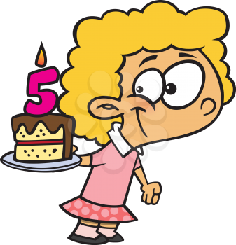 Royalty Free Clipart Image of a Girl with her Birthday Cake