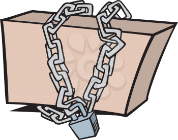 Royalty Free Clipart Image of a Chained Box