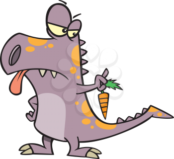 Royalty Free Clipart Image of a Dinosaur that doesn't like Carrots