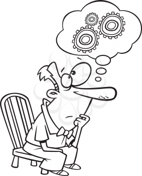 Royalty Free Clipart Image of a Man With Gears in a Cloud