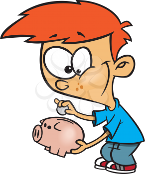 Royalty Free Clipart Image of a Boy With a Piggy Bank