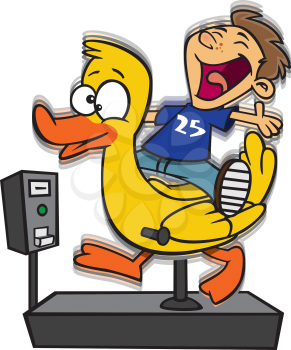 Royalty Free Clipart Image of a Boy on a Duck Ride