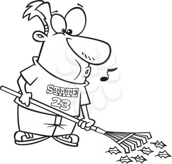 Royalty Free Clipart Image of a Man Raking Up Leaves