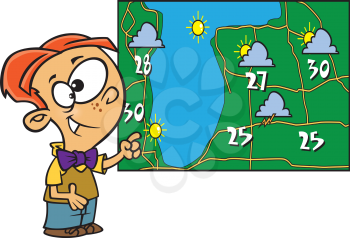 Royalty Free Clipart Image of a Boy Forecasting the Weather