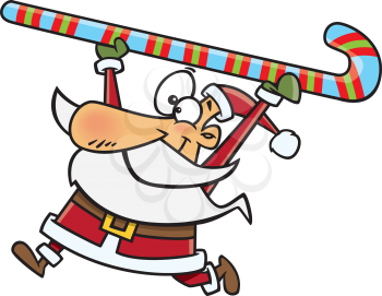 Royalty Free Clipart Image of Santa Holding a Big Candy Cane