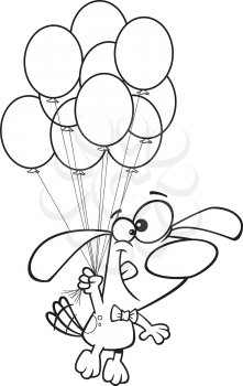 Royalty Free Clipart Image of a Dog Holding Balloons