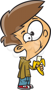 Royalty Free Clipart Image of a Boy Eating a Banana