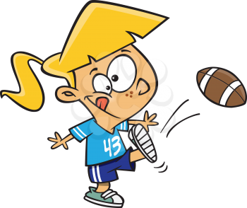 Royalty Free Clipart Image of a Girl Kicking a Football